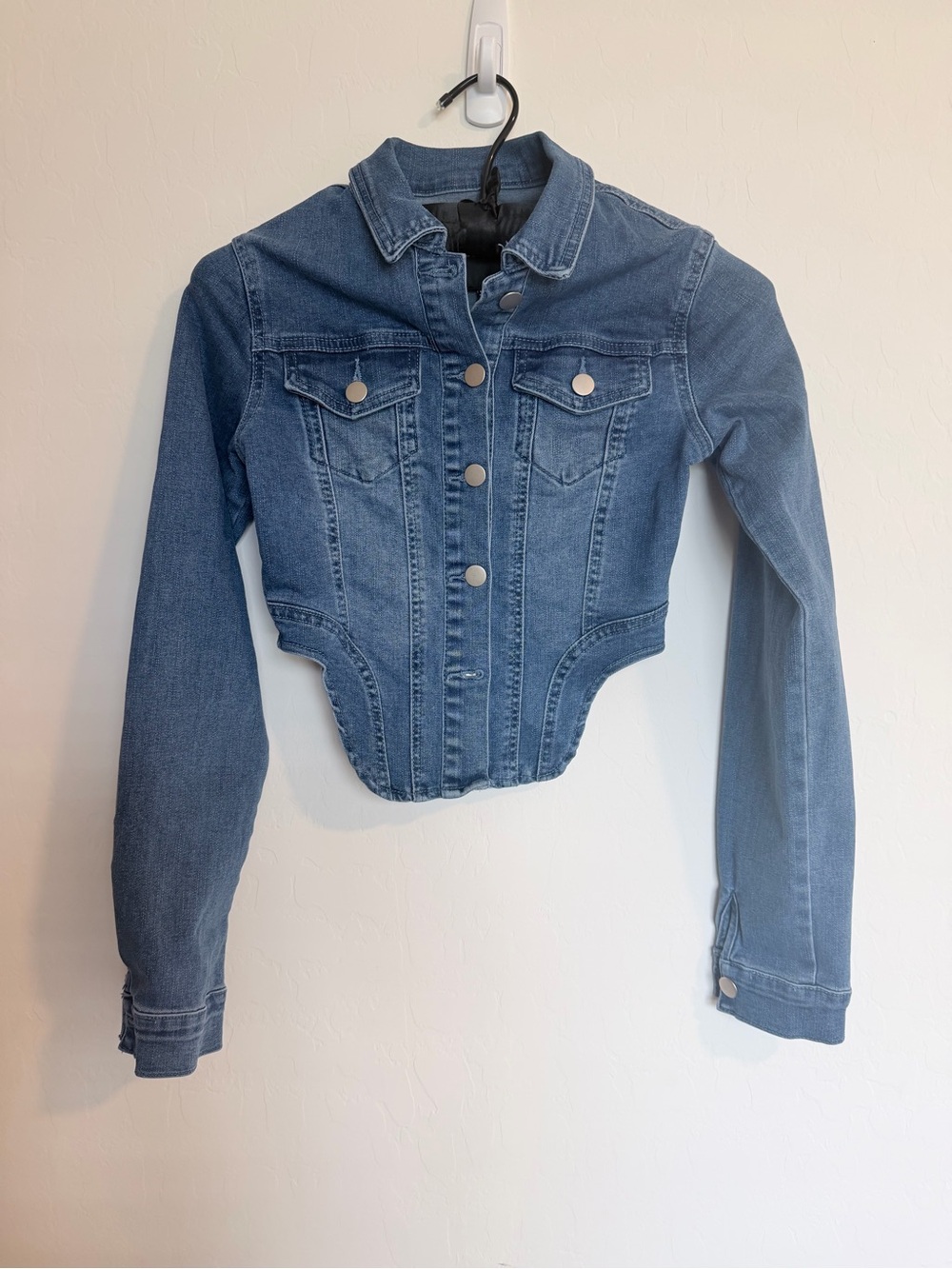 Fashion Nova Medium Blue Cropped Denim Jacket